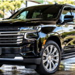 Black SUV prepared for professional car detailing in Houston