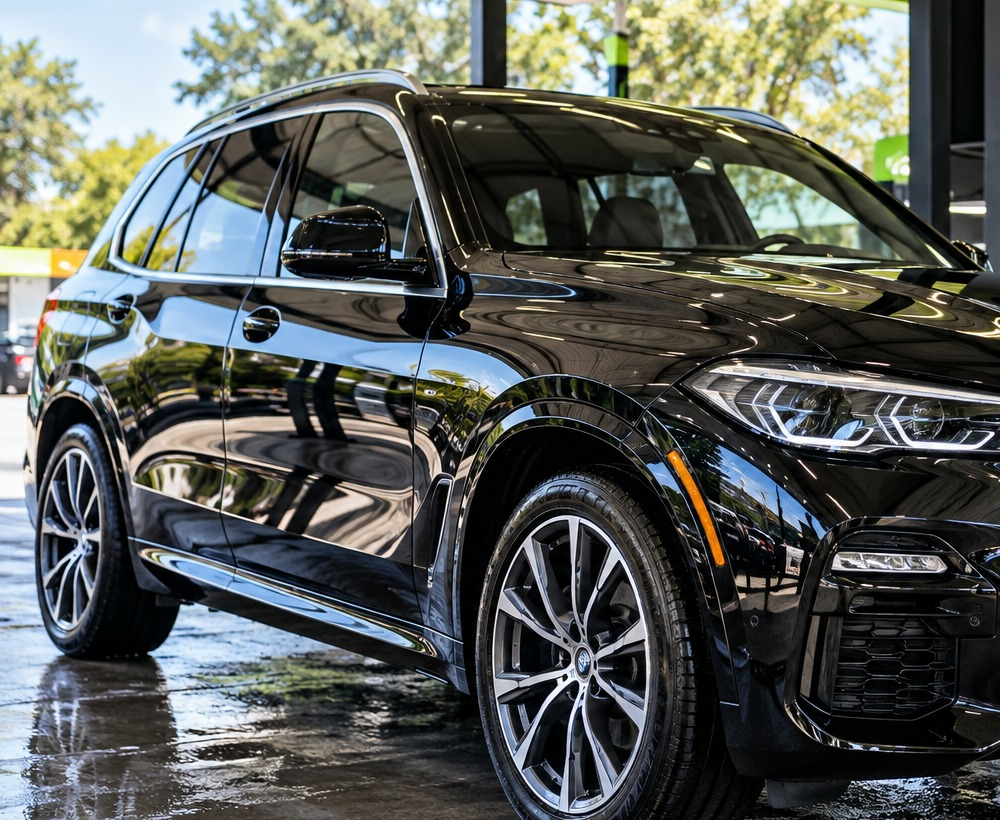 Clean black SUV after professional car detailing in Houston